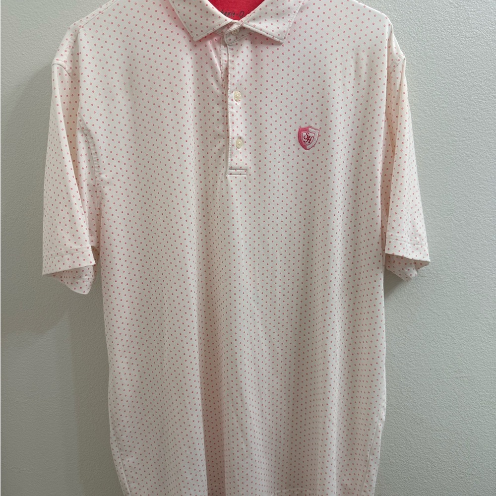johnnie-O Light White Polo with Dotted Pattern